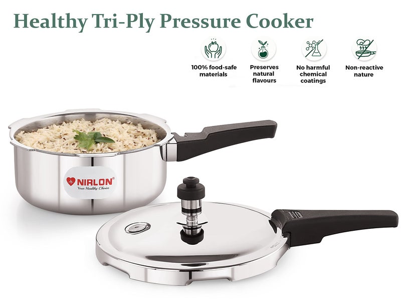 NIRLON Triply Stainless Steel Outer Lid Pressure Cooker/Compatible with Gas & Induction, 2 Litres - Image 3
