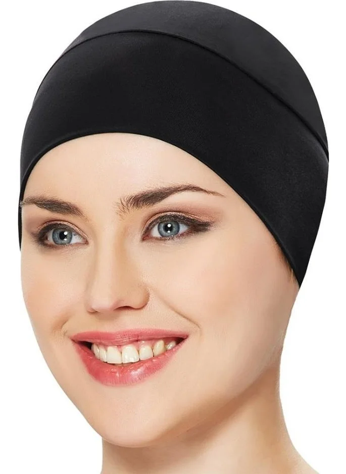 Adasea Plain Black Hijab Swimsuit Cap