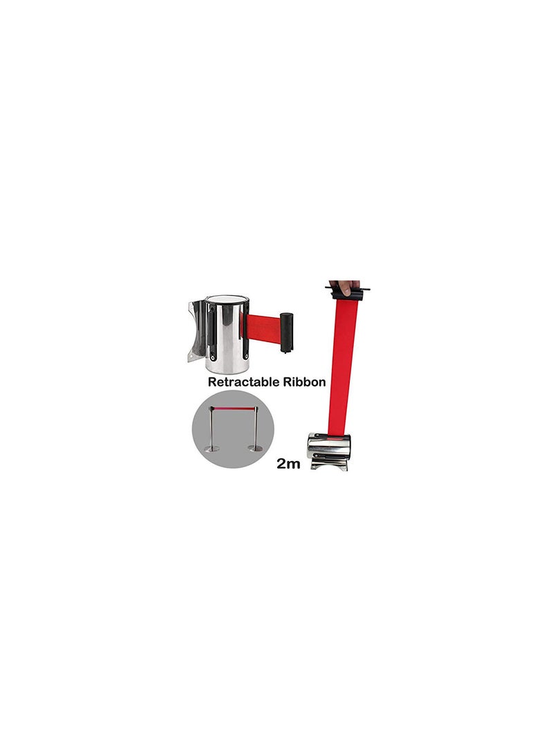 GGOOT 2 Metres Stainless Steel Queue Barrier Belt Red Post Wall Mount Retractable Ribbon - Image 2