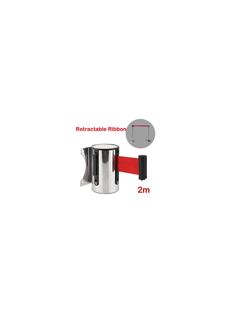 GGOOT 2 Metres Stainless Steel Queue Barrier Belt Red Post Wall Mount Retractable Ribbon - Image 3