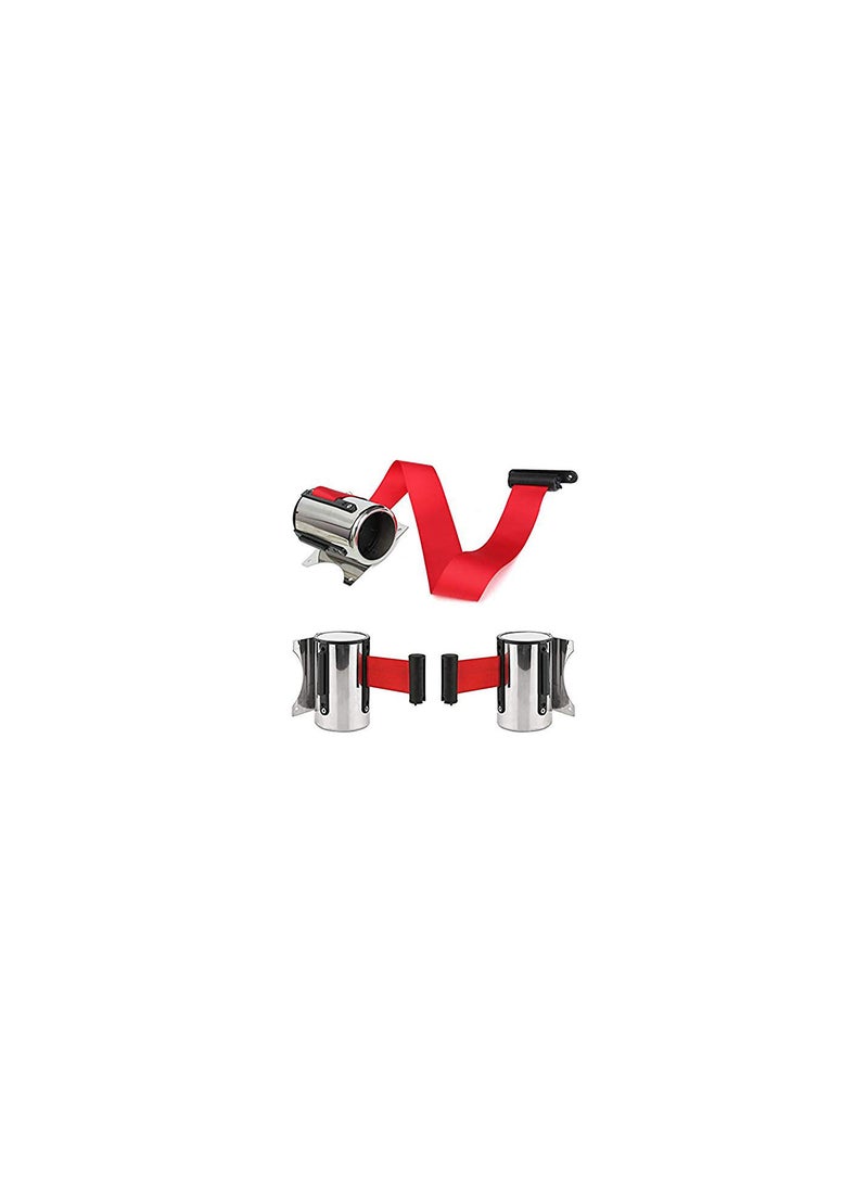 GGOOT 2 Metres Stainless Steel Queue Barrier Belt Red Post Wall Mount Retractable Ribbon - Image 4