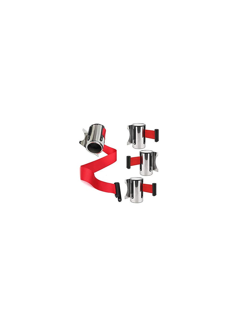 GGOOT 2 Metres Stainless Steel Queue Barrier Belt Red Post Wall Mount Retractable Ribbon - Image 5