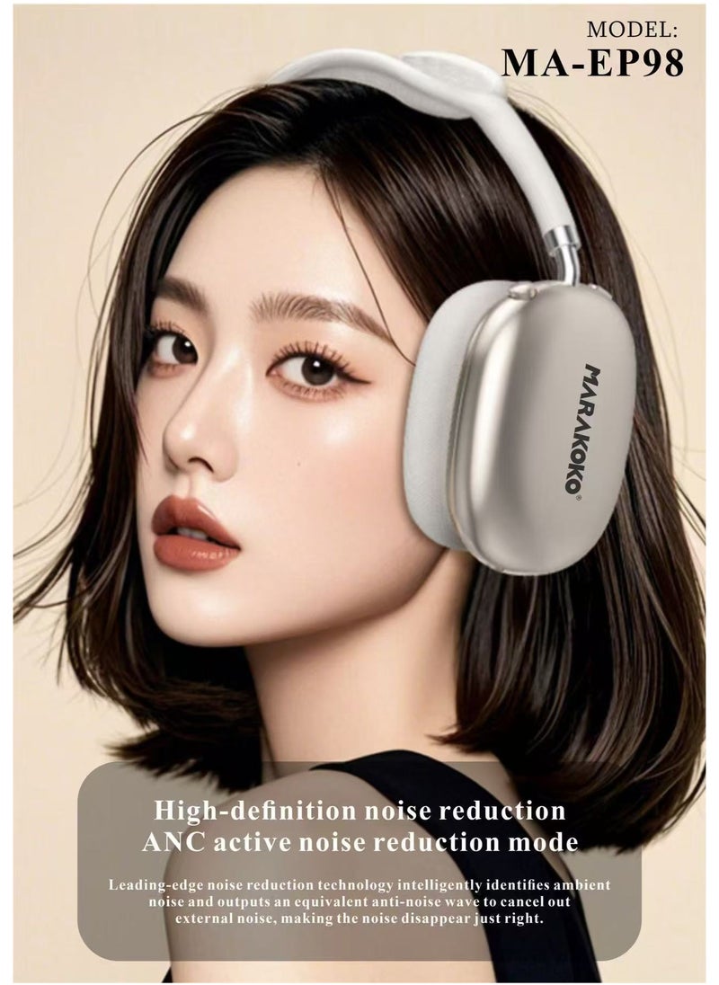 Marakoko - Headphones with clear sound quality. Fast Bluetooth 5.3 headphones. Distinctive design. Wireless headphones similar to Apple. Wireless headphones with a noise-canceling microphone. Wireless headphones with stereo sound. Wireless Bluetooth headphones with an external memory port. Sound-isolating headphones from the Maracoco brand, model MA-EP98. - Image 1