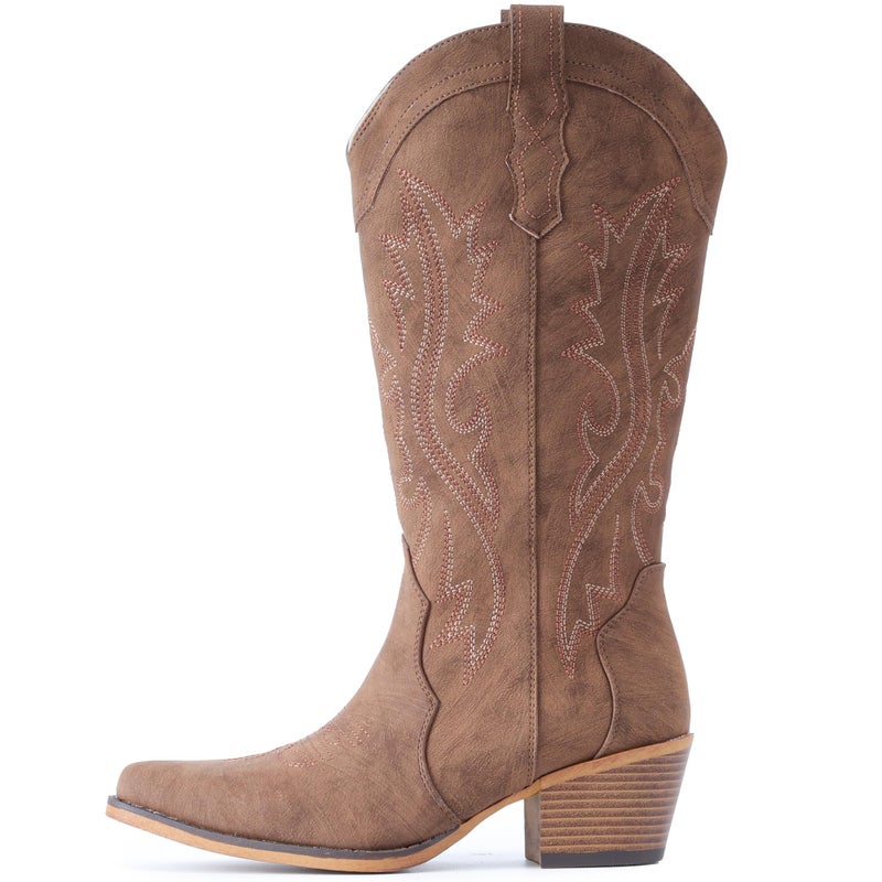 IUV Cowboy Boots For Women Western Cowgirl Boots with Chunky Heel Mid Calf Snip Toe Ideal for low insteps - Image 5