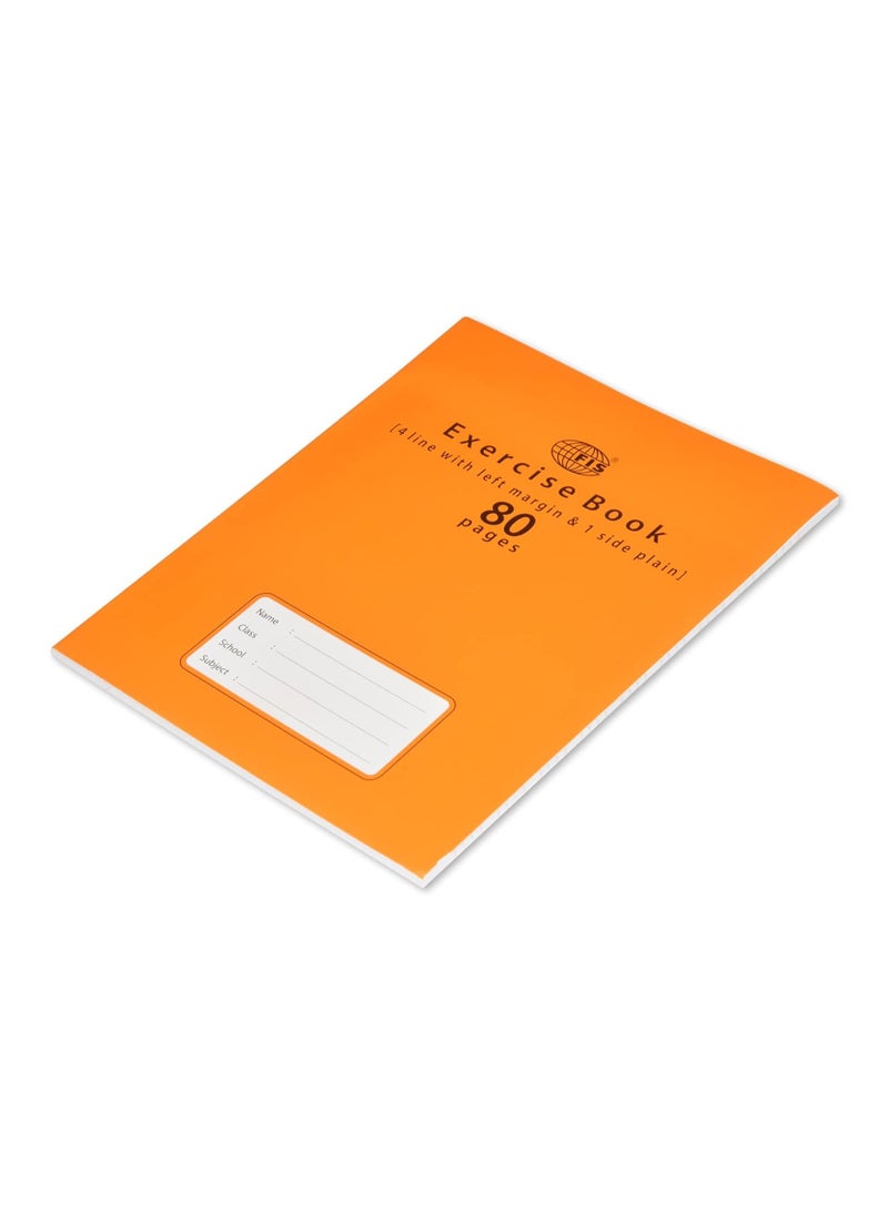 FIS Exercise Book, Size 165x210mm, 40 Sheets, 80 Pages, 4 Line with Left Margin & 1 Side Plain, Packet of 12 Pieces, Neon Orange Cover-FSEB4LP80N - Image 4