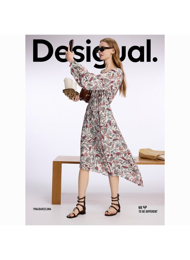 DESIGUAL oversized Asymmetrical Hem Hand-painted Print Midi Dress - Image 3