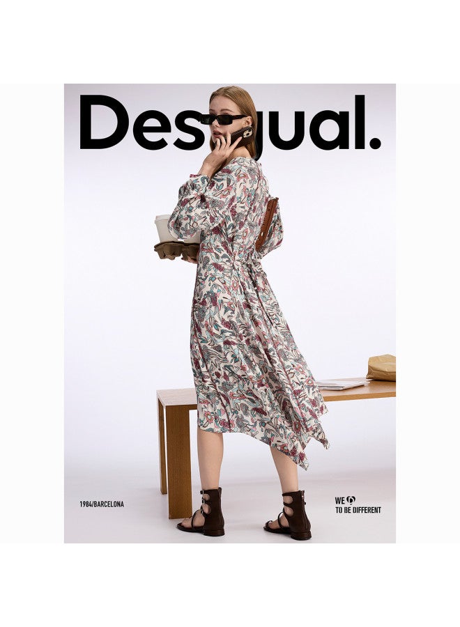 DESIGUAL oversized Asymmetrical Hem Hand-painted Print Midi Dress - Image 4