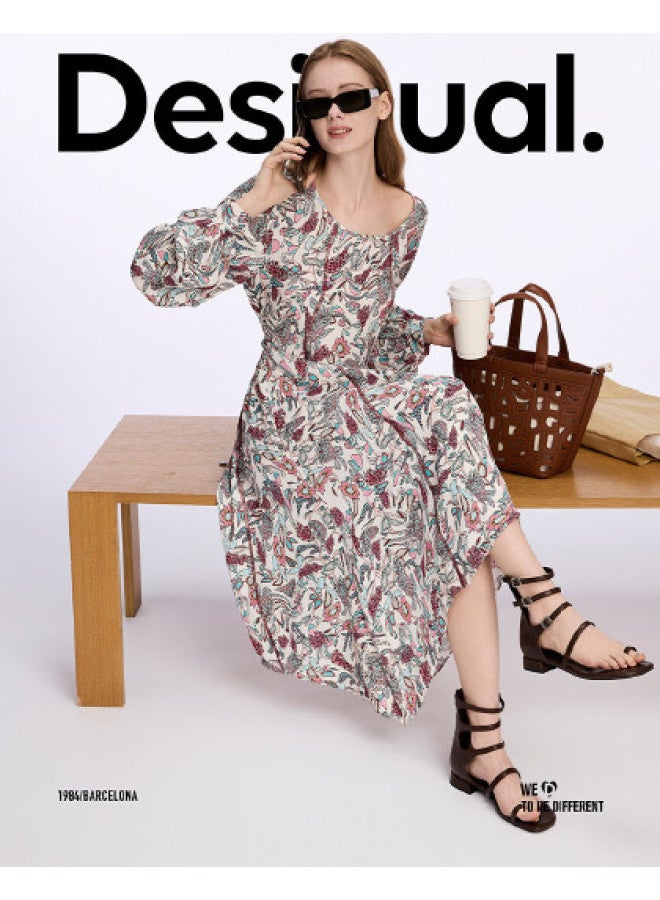 DESIGUAL oversized Asymmetrical Hem Hand-painted Print Midi Dress - Image 1