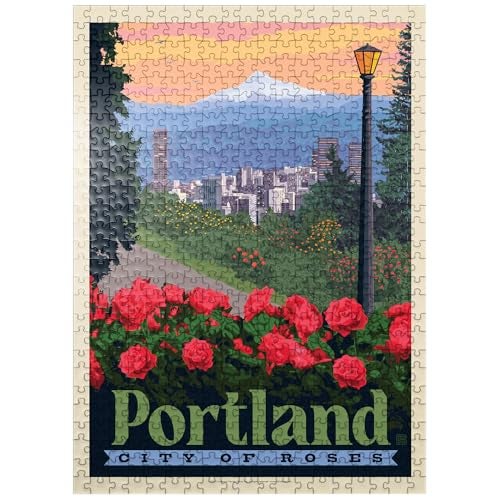MyPuzzle.com MyPuzzle Portland Oregon City of Roses Vintage Poster Premium 500 Piece Jigsaw Puzzle for Adults - Image 1