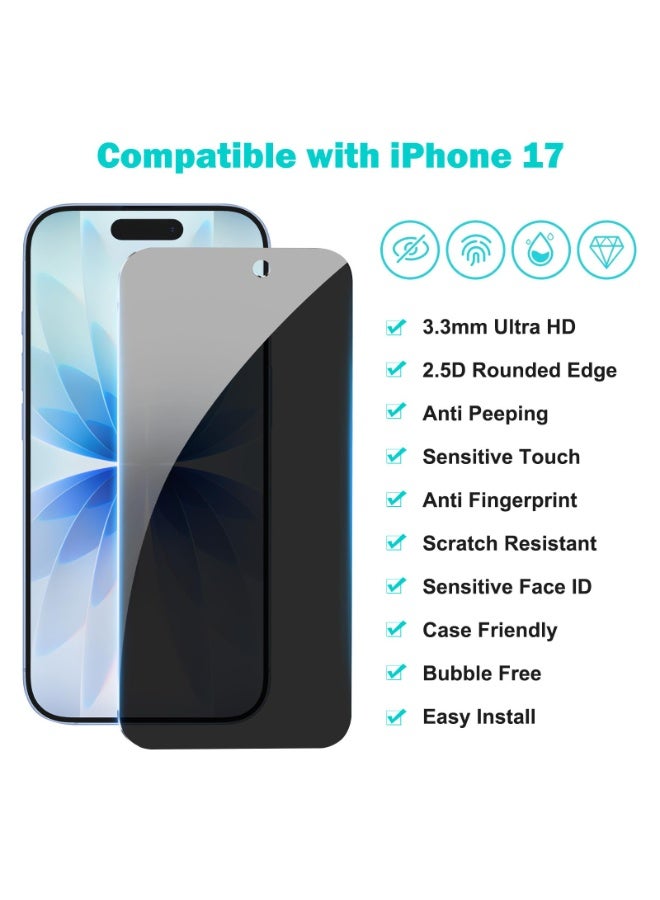 iPhone 17 Privacy Screen Protector with Camera Lens Protector Full Coverage Anti-Spy Tempered Glass Film 9H Hardness Easy Installation Bubble Free [6.3 inch] - Image 2