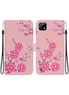 HuHa Case Cover For Realme C20 / C11 2021 Crystal Texture Colored Drawing Leather Phone Case Cherry Blossoms 