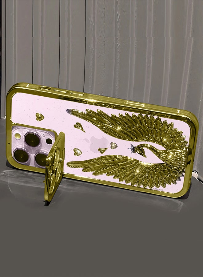 CATANES iPhone 15 Pro Max Bling Case Peacock Glitter Hard TPU Shockproof Protection Cover With Kickstand for Women Girls Gold - Image 3
