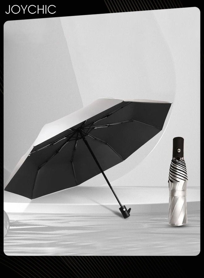 Joychic مظلة سفر ثلاثية الطي مضادة للأشعة فوق البنفسجية مطلية بطبقتين من التيتانيوم الفضي للرياح والمطر فضي/أسود - Image 1