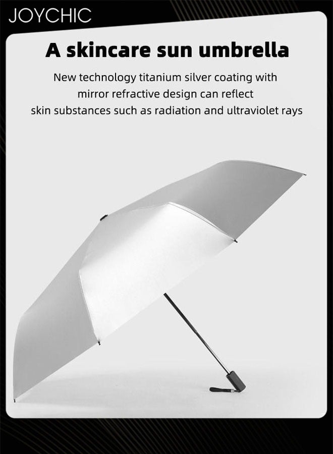 Joychic مظلة سفر ثلاثية الطي مضادة للأشعة فوق البنفسجية مطلية بطبقتين من التيتانيوم الفضي للرياح والمطر فضي/أسود - Image 2