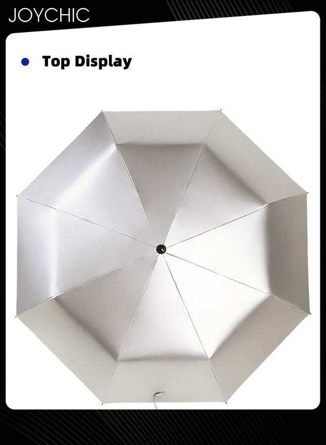 Joychic مظلة سفر ثلاثية الطي مضادة للأشعة فوق البنفسجية مطلية بطبقتين من التيتانيوم الفضي للرياح والمطر فضي/أسود - Image 4