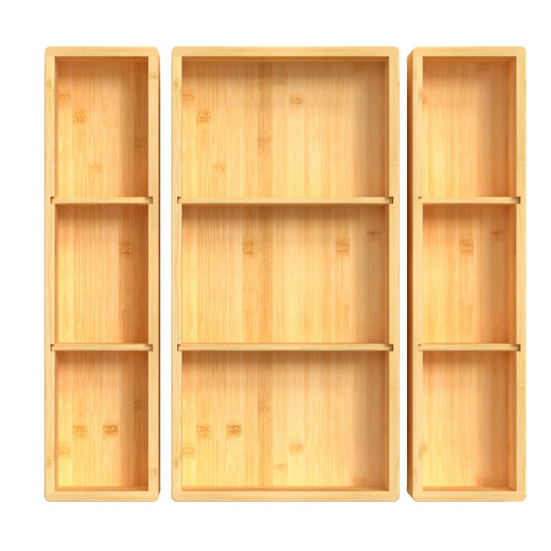 DUJEN Bamboo Drawer Organizer 125 X 125 X 2 Adjustable 3 Individual Junk Drawer organizer for Bathroom and Kitchen Wood Drawer Tea Organier Boxes for Silverware Make up and Tea Bag