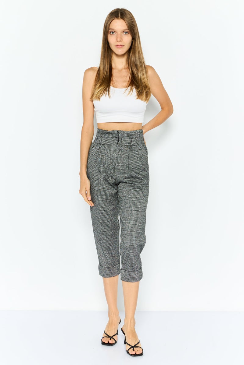 ONLY Women Regular Fit Houndstooth Print Tapered Pants, Black - Image 2