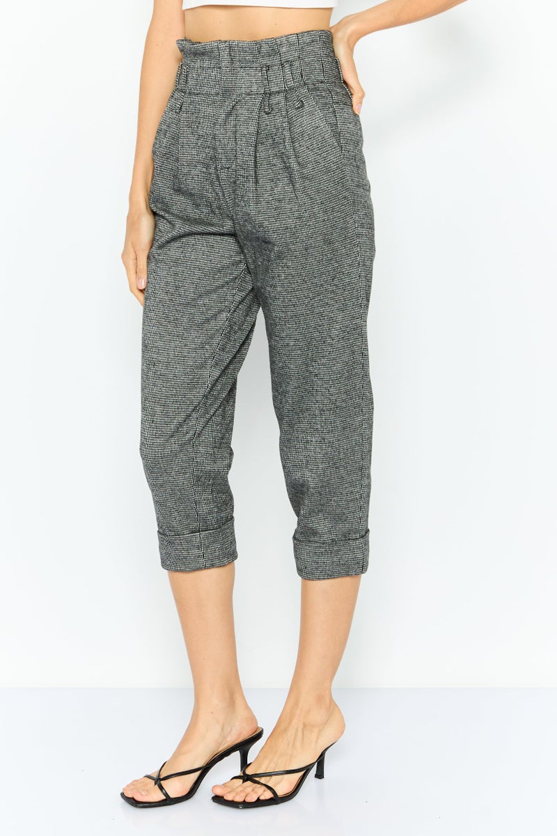 ONLY Women Regular Fit Houndstooth Print Tapered Pants, Black - Image 1