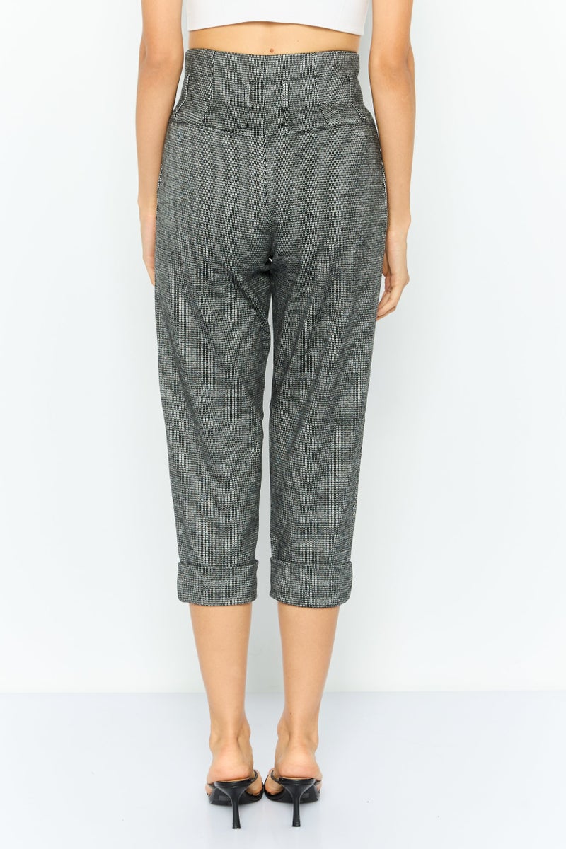 ONLY Women Regular Fit Houndstooth Print Tapered Pants, Black - Image 4