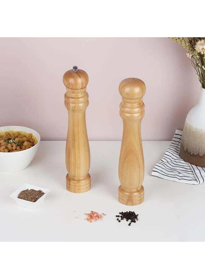 DANUBE HOME Loretta Pepper Mills & Salt Shakers Set Rubber Wood Natural Rubber Wood Whole Pepper Corn And Salt Kitchen Grinder Suitable For Home And Restaurant L6Xw6Xh30.5Cm - Clear