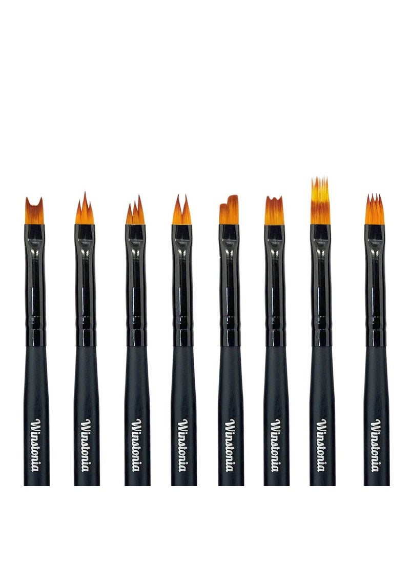 Winstonia - 8 Pcs Nail Brush Set for Flowers, Gradient, Ombre Art Pattern Manicure Designs - Professional Gel, Acrylic and Polish Nail Art Brushes Kit – BLACK PEARL - Image 1