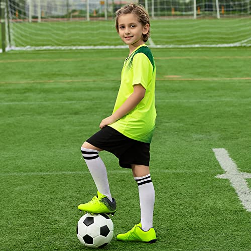brooman Kids Soccer Cleats Boys Girls Athletic Outdoor Football Shoes (12,Lime Navy) - Image 2