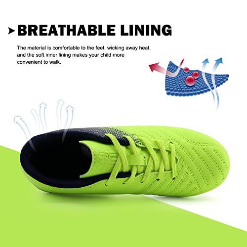 brooman Kids Soccer Cleats Boys Girls Athletic Outdoor Football Shoes (12,Lime Navy) - Image 4