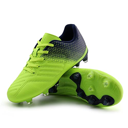 brooman Kids Soccer Cleats Boys Girls Athletic Outdoor Football Shoes (12,Lime Navy) - Image 3