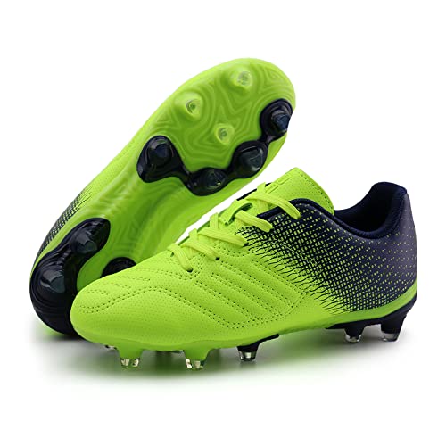 brooman Kids Soccer Cleats Boys Girls Athletic Outdoor Football Shoes (12,Lime Navy) - Image 5