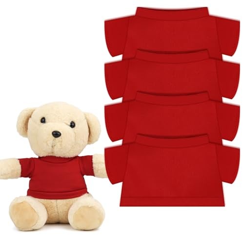 Aecsze 4 PCS Stuffed Bear Basic T Shirt Clothes for 1012Inch T Shirt Classic Crew Neck Bear Cute Tiny Clothes DIY Bear Toy 1012 InchRed - Image 1