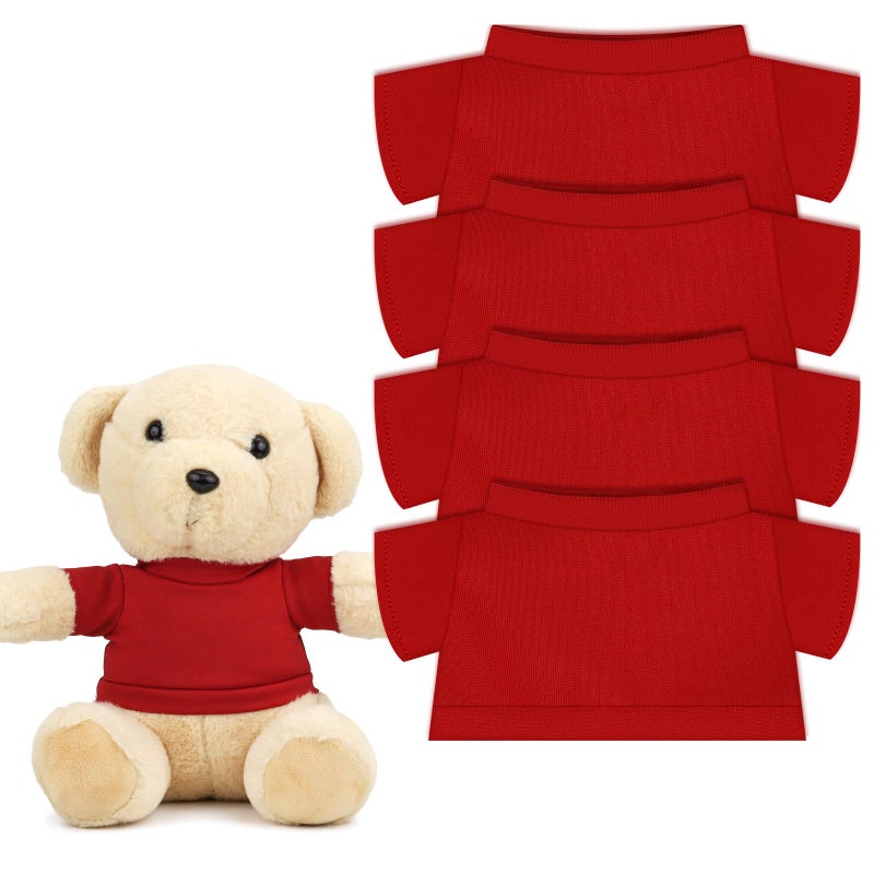 Aecsze 4 PCS Stuffed Bear Basic T Shirt Clothes for 1012Inch T Shirt Classic Crew Neck Bear Cute Tiny Clothes DIY Bear Toy 1012 InchRed - Image 3