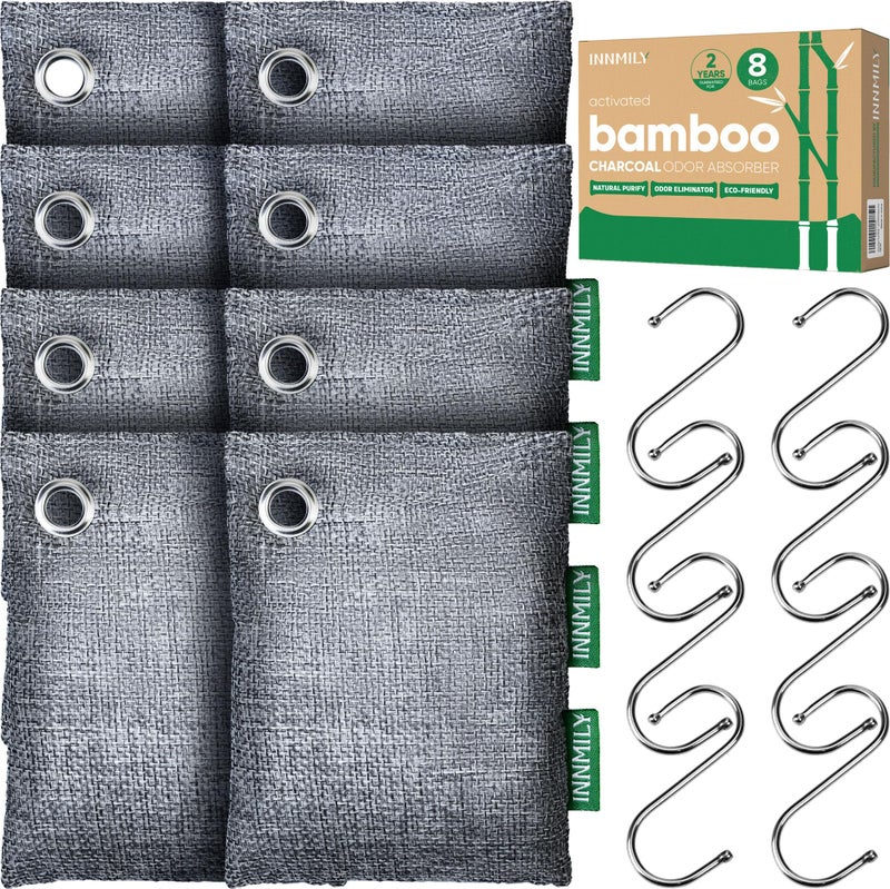 Activated Charcoal Odor Absorber Odor Eliminator for Strong OdorBamboo Charcoal Air Purifying Bags for Home Car Closet Pet Smoke Room Deodorizer 8 x 60g Unscented