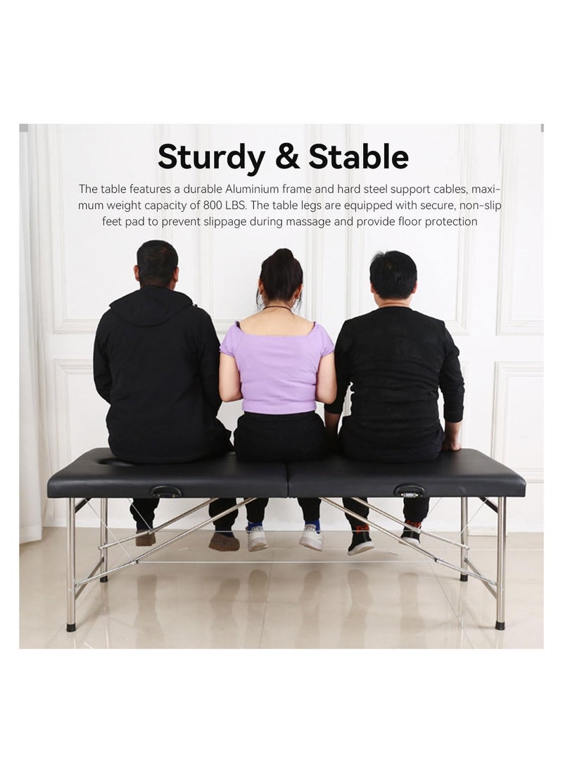 brunson - Portable Massage Bed Foldable Massage Tables with Pillow SPA Bed with Stainless Steel Frame 2 Fold Black for SPA Salon Tattoo Massage Therapeutic Treatment Massage Table Adjustable Table 180cm Long 70cm Wide 2 Fold PU Portable Salon Massage Bed - Image 1