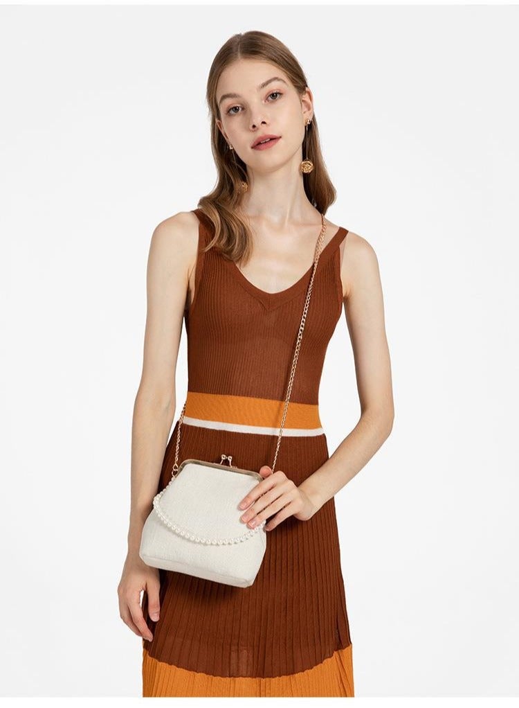 عام حقيبة سلسلة نسائية ، حقيبة يد صينية عتيقة من اللؤلؤ المتقاطع ، حقيبة يد عادية ، حقيبة هانفو بكتف واحد - Image 3