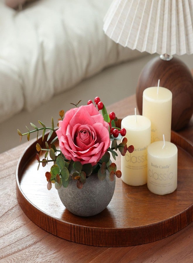 mizii DIY Small Artificial Flowers Potted Kit Fake Flower Realistic Silk Rose and Greenery with Vase for Gifts Table Centerpiece Mantle Office Desk Shelves Living Room Decorations (Pink) - Image 4