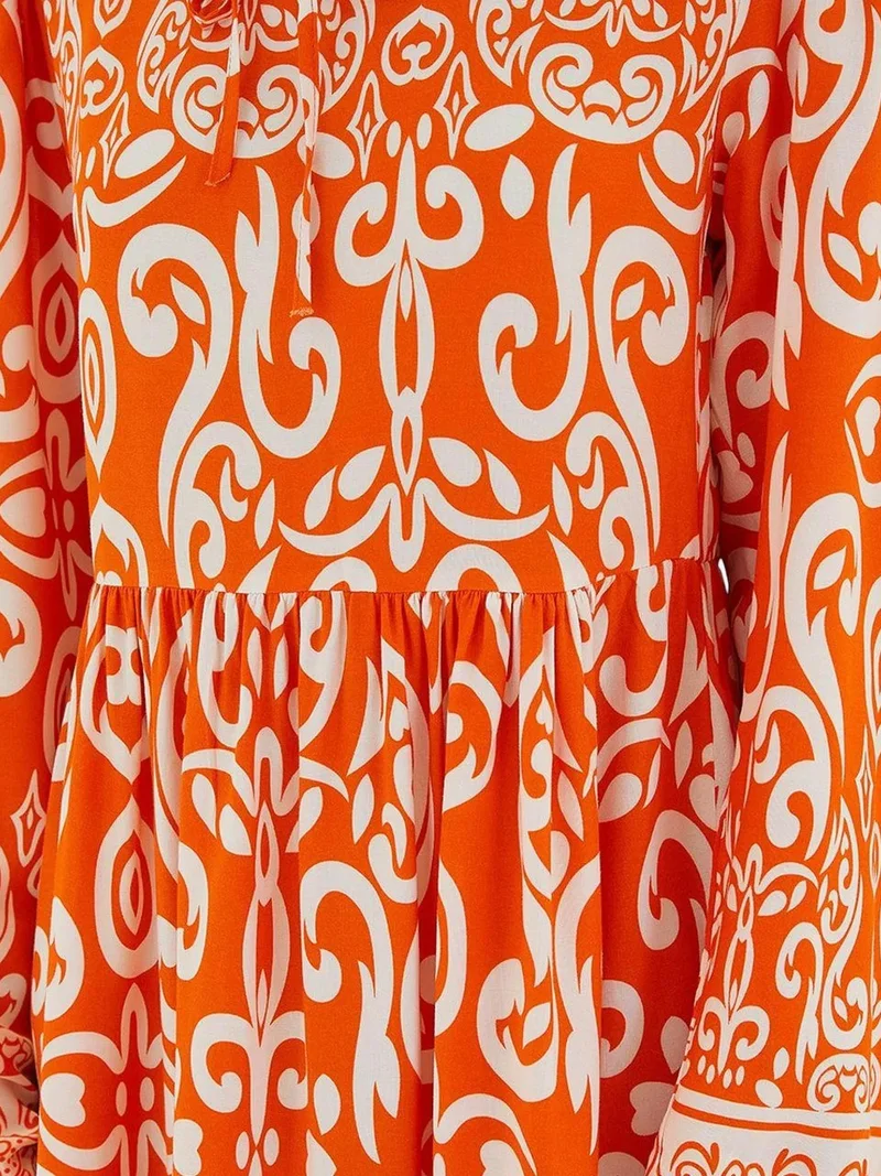 Big Dart Multicolor BDART Patterned Maxi Dress with Tie Detail for Women | Best Price UAE
