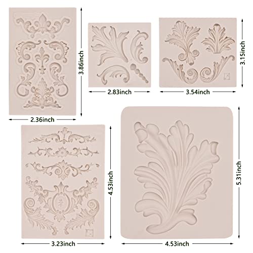muyulin Baroque Feather Relief Candy Chocolate Silicone Molds (5 Pcs) European Embossed Pattern Petal Fern Leaf Fondant Molds For Making Cupcake Toppers Candy Sugar Craft Gum Paste, Polymer Clay Resin Mold. - Image 2