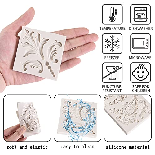 muyulin Baroque Feather Relief Candy Chocolate Silicone Molds (5 Pcs) European Embossed Pattern Petal Fern Leaf Fondant Molds For Making Cupcake Toppers Candy Sugar Craft Gum Paste, Polymer Clay Resin Mold. - Image 3
