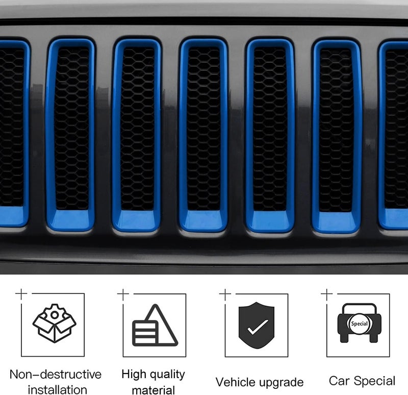 CheroCar Blue Mesh Grille Insert & Headlight Cover Trim for Jeep Wrangler JL 2018-2022 - Image 4