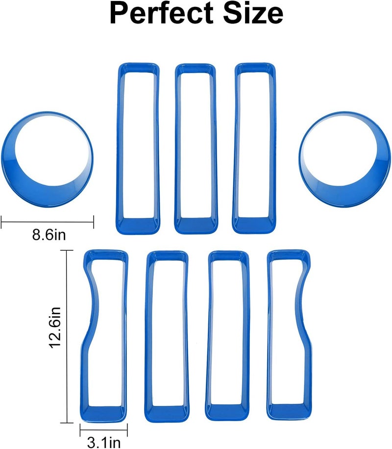 CheroCar Blue Mesh Grille Insert & Headlight Cover Trim for Jeep Wrangler JL 2018-2022 - Image 3
