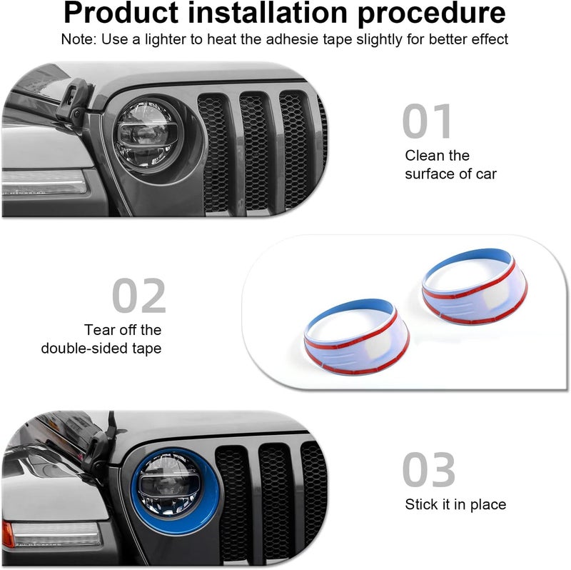 CheroCar Blue Mesh Grille Insert & Headlight Cover Trim for Jeep Wrangler JL 2018-2022 - Image 5