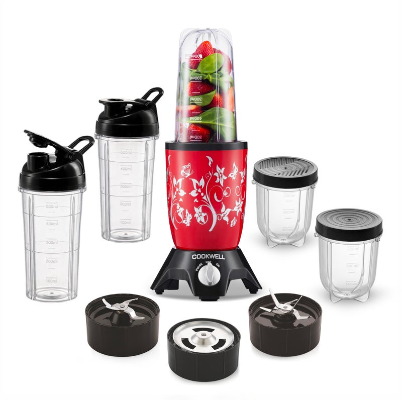 Cookwell Bullet Mixer Grinder (5 Jars, 3 Blades, Red) - Copper, 600 Watts - 2 Years Warranty - Image 1