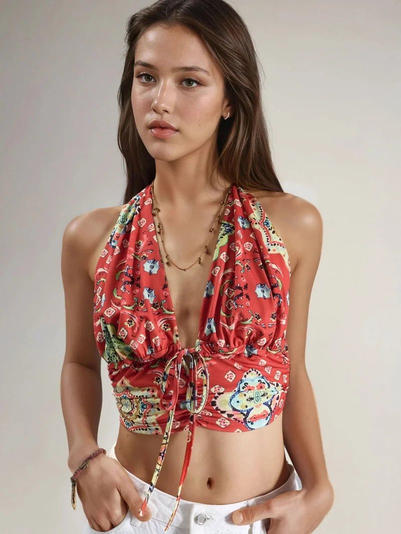 Patterned Ruched Crop Top