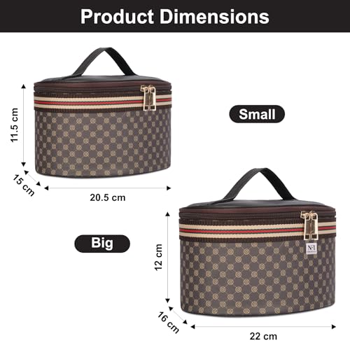 NFI essentials Makeup Box 2 Pc Set, Cosmetic Organiser, Make up Bag, Jewellery Trousseau Vanity Case (Brown) - Image 4