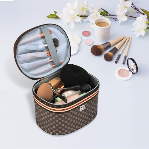 NFI essentials Makeup Box 2 Pc Set, Cosmetic Organiser, Make up Bag, Jewellery Trousseau Vanity Case (Brown) - Image 5