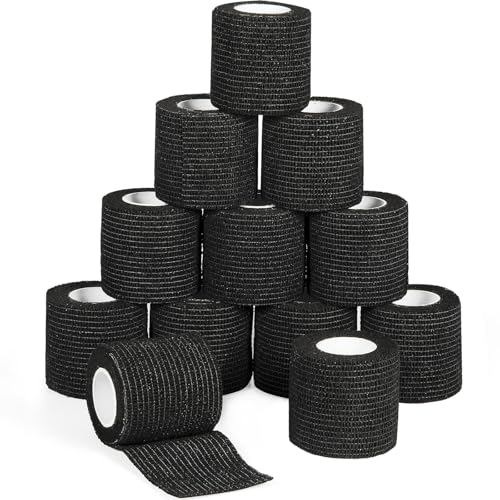 Sagafly 12 Pack Self Adhesive Bandage Wrap 2 Inches x 5 Yards Elastic Bandage Wrap Self Adherent Cohesive Tape Bandages for Wrist Ankle Vet Wrap for Dogs Swelling Sprains Athletic Tape Grip Cover Black - Image 1