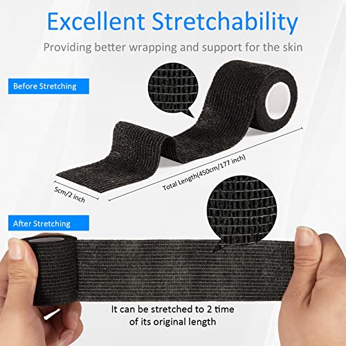 Sagafly 12 Pack Self Adhesive Bandage Wrap 2 Inches x 5 Yards Elastic Bandage Wrap Self Adherent Cohesive Tape Bandages for Wrist Ankle Vet Wrap for Dogs Swelling Sprains Athletic Tape Grip Cover Black - Image 3