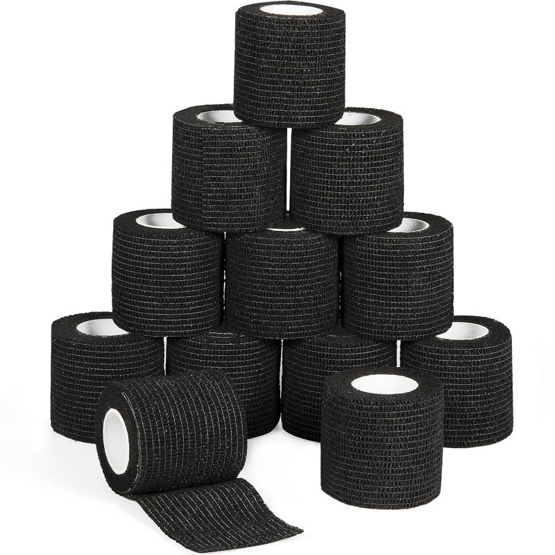 Sagafly 12 Pack Self Adhesive Bandage Wrap 2 Inches x 5 Yards Elastic Bandage Wrap Self Adherent Cohesive Tape Bandages for Wrist Ankle Vet Wrap for Dogs Swelling Sprains Athletic Tape Grip Cover Black - Image 2