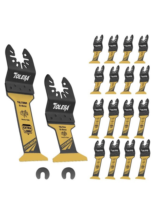 TOLESA 16pcs Extra-Long Titanium Oscillating Tool Blades, Oscillating Saw Blades for Metal, Oscillating Tool Blade Metal, Multi Tool Blades for Wood with Nails, Screws, Plastic Cutting - Image 1