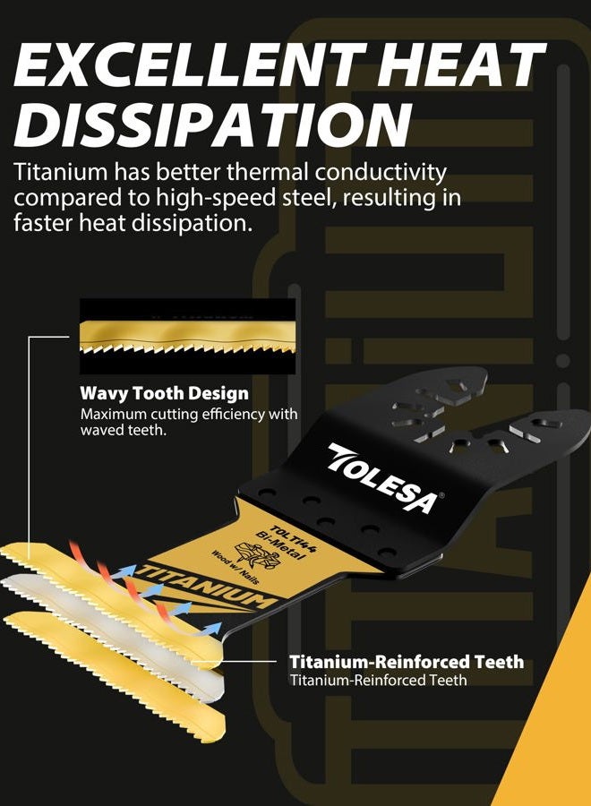 TOLESA 16pcs Extra-Long Titanium Oscillating Tool Blades, Oscillating Saw Blades for Metal, Oscillating Tool Blade Metal, Multi Tool Blades for Wood with Nails, Screws, Plastic Cutting - Image 3